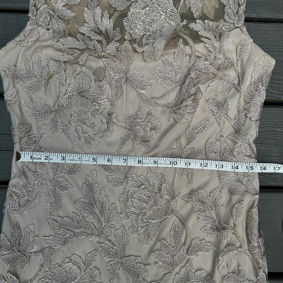 Tadashi Shoji Chloe Embroidered Lace Tulle Illusion Boat Neck Gold Dress 10 - Picture 11 of 16